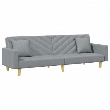 Canapea extensibilă cu pernuță și taburet 2 locuri gri textil - Img 4