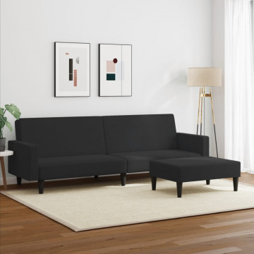 Canapea extensibilă cu taburet, 2 locuri, negru, catifea - Img 3