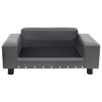 Canapea pentru câini, gri, 81x43x31 cm, pluș & piele ecologică - Img 3
