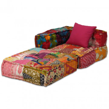 Canapea puf modulară cu 2 locuri, petice, material textil - Img 4