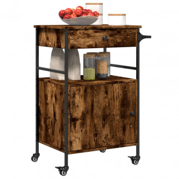 Cărucior de bucătărie stejar fumuriu 56x43x89,5cm lemn prelucrat - Img 5
