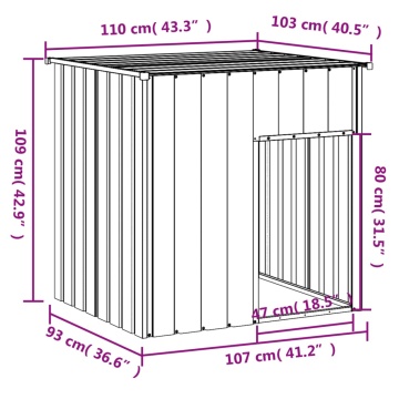 Casă câine & acoperiș gri deschis 110x103x109 oțel galvanizat - Img 5