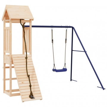 Căsuță de joacă cu perete de cățărat și leagăn, lemn masiv pin - Img 2