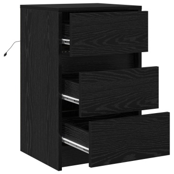 Căsuță de noptieră cu lumini LED Stejar Negru Lemn prelucrat - Img 4