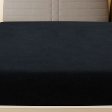 Cearșaf de pat cu elastic, negru, 90x200 cm, bumbac - Img 3