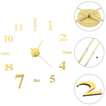 Ceas de perete 3D, auriu, 100 cm, XXL, design modern - Img 2