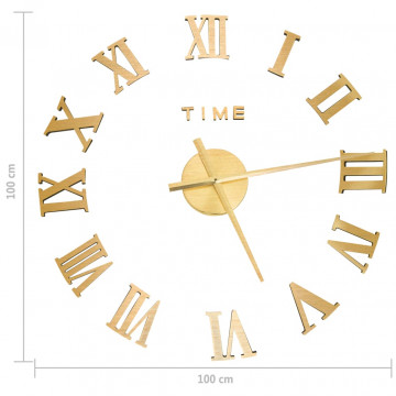 Ceas de perete 3D, auriu, 100 cm, XXL, design modern - Img 5