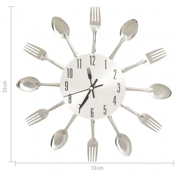 Ceas de perete model lingură/furculiță argintiu 31 cm aluminiu - Img 5