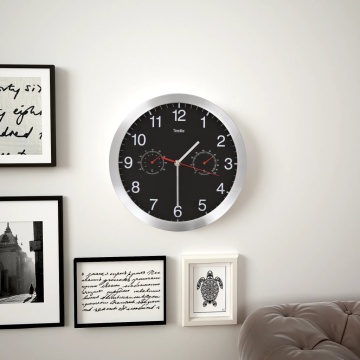 Ceas perete mecanism cuarț, higrometru/termometru, negru, 30 cm - Img 1