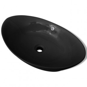 Chiuvetă Ceramică Ovală Neagră cu Gură de scurgere 59 x 38,5 cm - Img 2