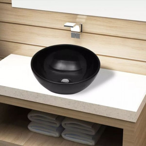 Chiuvetă ceramică pentru baie, rotundă, neagră - Img 1