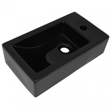 Chiuvetă cu orificiu robinet, negru, 46x25,5x12, ceramică - Img 2