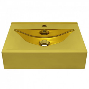 Chiuvetă cu preaplin, auriu, 60x46x16 cm, ceramică - Img 2