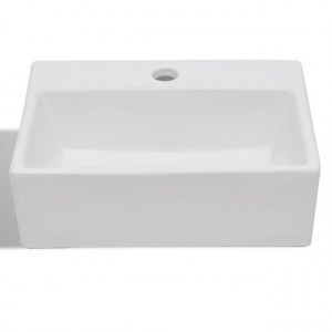 Chiuvetă de baie, ceramică, cu orificiu pentru robinet, alb, pătrat - Img 2
