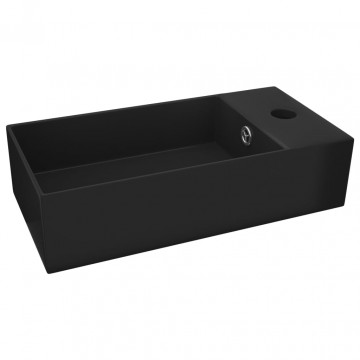 Chiuvetă de baie cu preaplin, negru mat, ceramică - Img 2