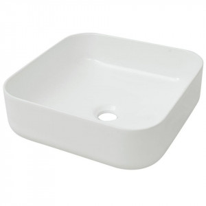 Chiuvetă de baie din ceramică, pătrată, 38 x 38 x 13,5 cm, alb - Img 6