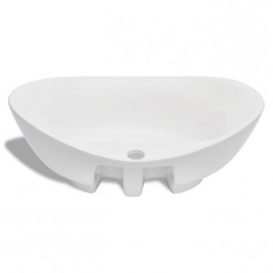 Chiuvetă din ceramică ovală cu preaplin și gaură robinet - Img 5
