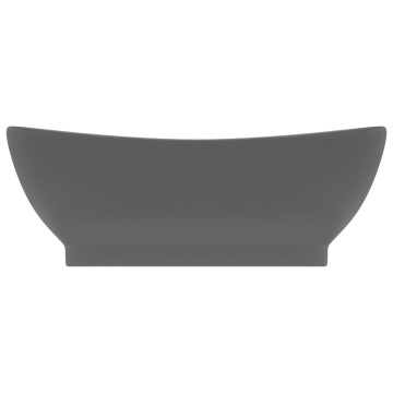 Chiuvetă lux cu preaplin gri închis mat 58,5x39cm ceramică oval - Img 3