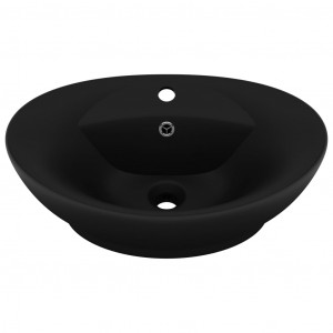 Chiuvetă lux cu preaplin, negru mat, 58,5x39 cm ceramică, oval - Img 2