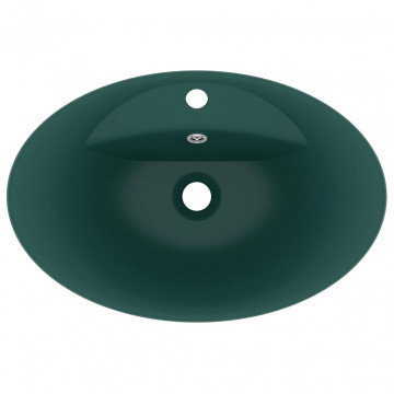 Chiuvetă lux preaplin verde închis mat 58,5x39 cm ceramică oval - Img 4