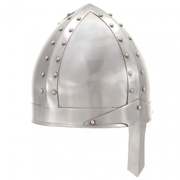 Coif cavaler medieval antic, jocuri de rol, argintiu, oțel - Img 1
