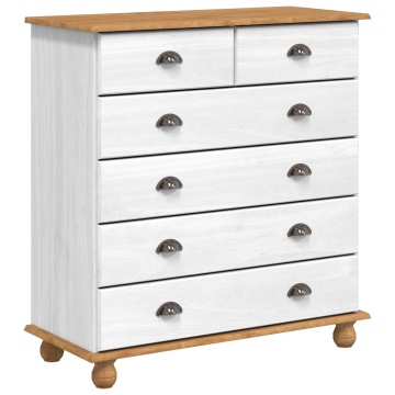 comodă ASKIM Alb 91x40x95,5 cm Lemn masiv de pin - Img 2