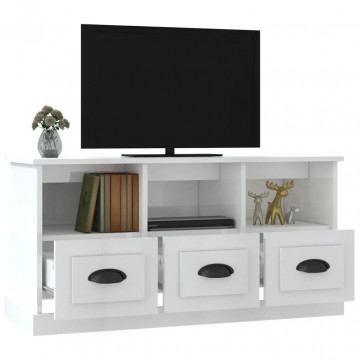 Comodă TV, alb extralucios, 100x35x50 cm, lemn prelucrat - Img 8