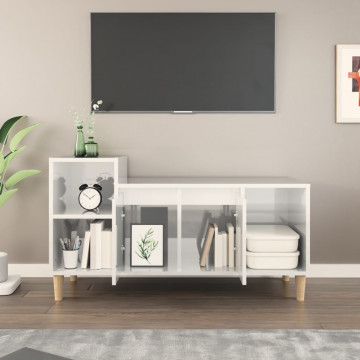 Comodă TV, alb extralucios, 100x35x55 cm, lemn prelucrat - Img 3