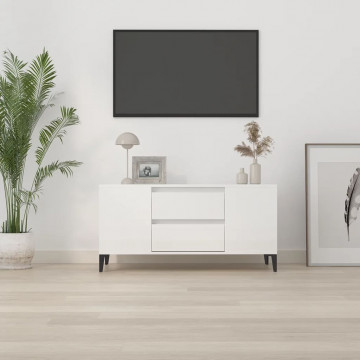 Comodă TV, alb extralucios, 102x44,5x50 cm, lemn prelucrat - Img 3