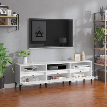 Comodă TV, alb extralucios, 150x30x44,5 cm, lemn prelucrat - Img 3