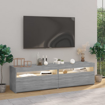 Comodă TV cu lumini LED, 2 buc., Sonoma gri, 75x35x40 cm - Img 4