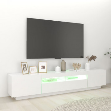 Comodă TV cu lumini LED, alb, 200x35x40cm - Img 4