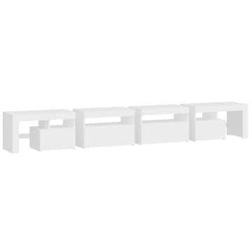 Comodă TV cu lumini LED, alb, 260x36,5x40cm - Img 7