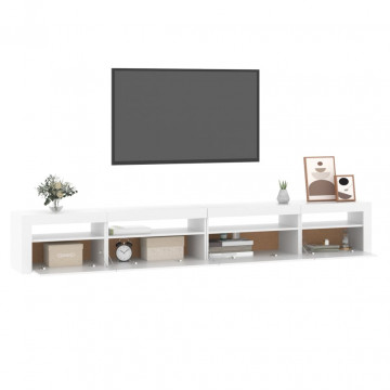 Comodă TV cu lumini LED, alb, 270x35x40 cm - Img 5