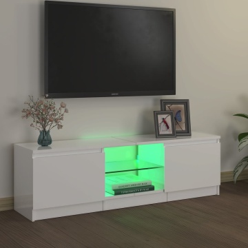 Comodă TV cu lumini LED, alb extralucios, 120x30x35,5 cm - Img 4