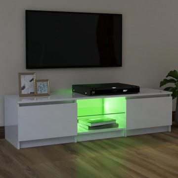 Comodă TV cu lumini LED, alb extralucios, 120x30x35,5 cm - Img 4