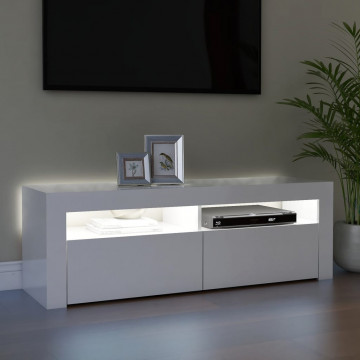 Comodă TV cu lumini LED, alb extralucios, 120x35x40 cm - Img 4
