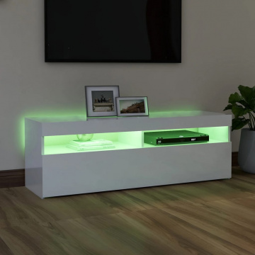 Comodă TV cu lumini LED, alb extralucios, 120x35x40 cm - Img 8