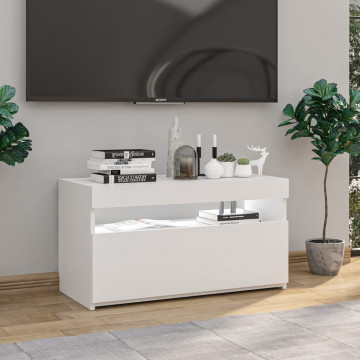 Comodă TV cu lumini LED, alb extralucios, 75x35x40 cm - Img 4