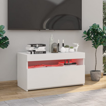 Comodă TV cu lumini LED, alb extralucios, 75x35x40 cm - Img 5