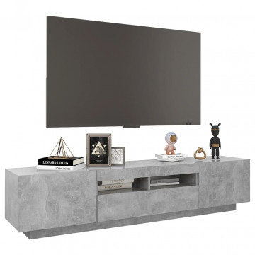 Comodă TV cu lumini LED, gri beton, 180x35x40 cm - Img 5
