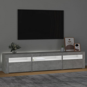 Comodă TV cu lumini LED, gri beton, 195x35x40 cm - Img 3