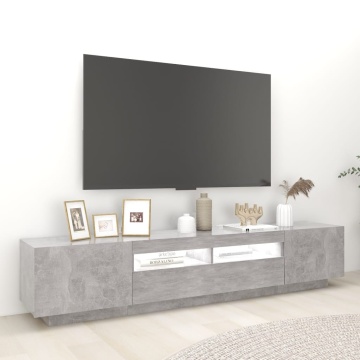 Comodă TV cu lumini LED, gri beton, 200x35x40 cm - Img 3