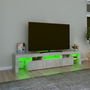 Comodă TV cu lumini LED, gri beton, 200x36,5x40 cm - Img 4