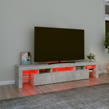 Comodă TV cu lumini LED, gri beton, 200x36,5x40 cm - Img 8