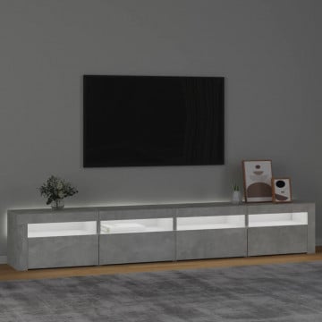 Comodă TV cu lumini LED, gri beton, 240x35x40 cm - Img 3