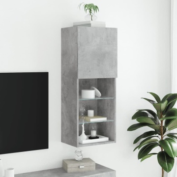 Comodă TV cu lumini LED, gri beton, 40,5x30x102 cm - Img 4