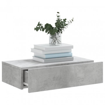 Comodă TV cu lumini LED, gri beton, 60x35x15,5 cm - Img 8