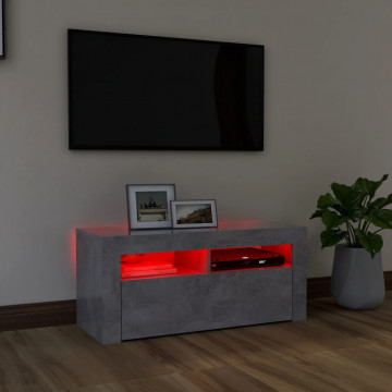 Comodă TV cu lumini LED, gri beton, 90x35x40 cm - Img 8