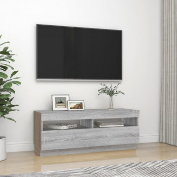 Comodă TV cu lumini LED, gri sonoma, 100x35x40 cm - Img 5